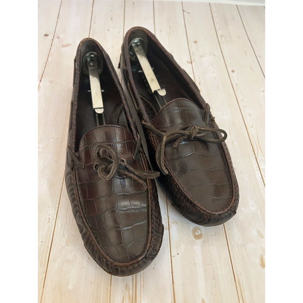 Cole Haan Leather Croc Gator Print Men 9.5 M Driving Loafer Brown C09521